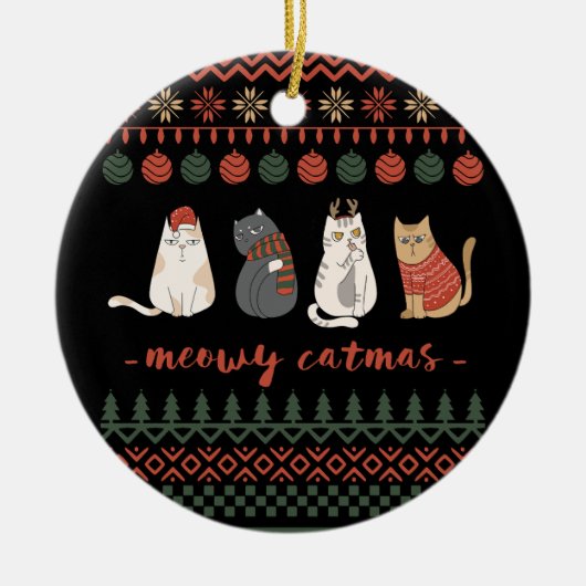 Grappige Kat Kerstwoordspeling - Kat Kerstmis Keramisch Ornament (Voorkant)