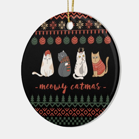 Grappige Kat Kerstwoordspeling - Kat Kerstmis Keramisch Ornament (Links)