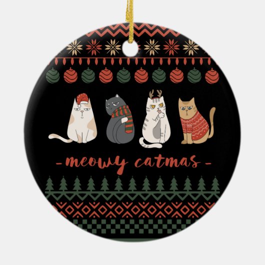 Grappige Kat Kerstwoordspeling - Kat Kerstmis Keramisch Ornament (Achterkant)