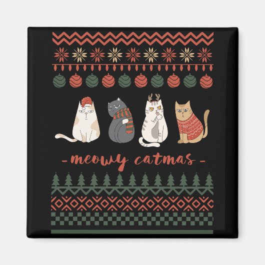 Grappige Kat Kerstwoordspeling - Kat Kerstmis Magneet (Voorkant)