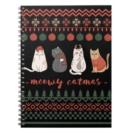 Grappige Kat Kerstwoordspeling - Kat Kerstmis Notitieboek (Voorkant)