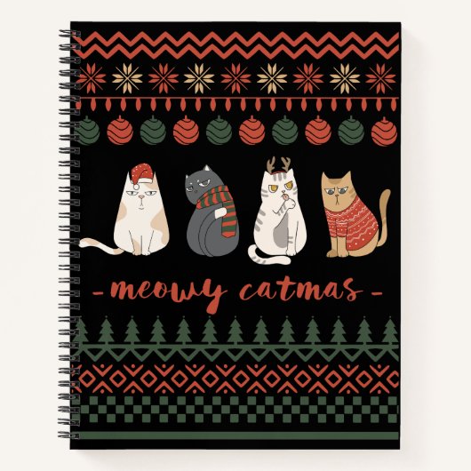 Grappige Kat Kerstwoordspeling - Kat Kerstmis Notitieboek (Voorkant)