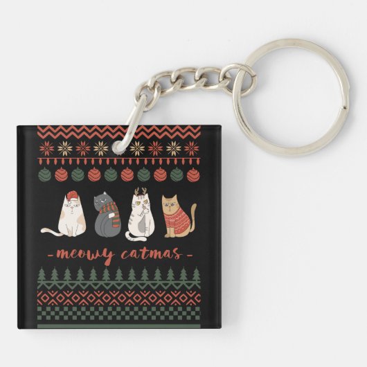 Grappige Kat Kerstwoordspeling - Kat Kerstmis Sleutelhanger (Achterkant)