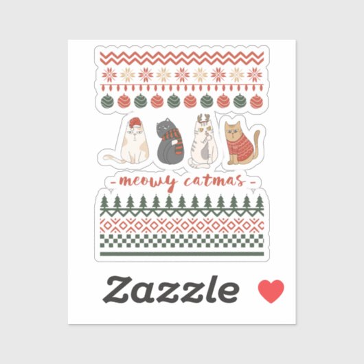 Grappige Kat Kerstwoordspeling - Kat Kerstmis Sticker (Vel)