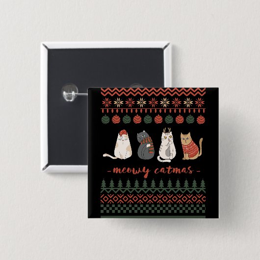 Grappige Kat Kerstwoordspeling - Kat Kerstmis Vierkante Button 5,1 Cm (Voorkant /achterkant)