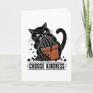 Grappige kat kies vriendelijkheid Linocut Meme Kaart
