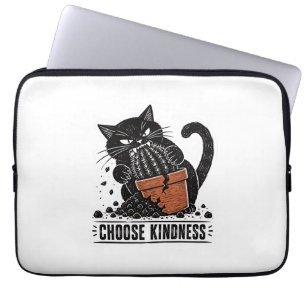 Grappige kat kies vriendelijkheid Linocut Meme Laptop Sleeve