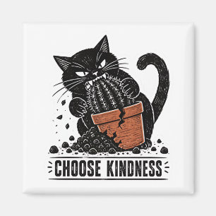 Grappige kat kies vriendelijkheid Linocut Meme Magneet