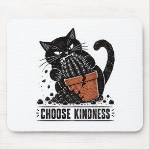 Grappige Kat Kies Vriendelijkheid Linocut Meme Muismat