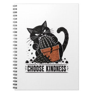 Grappige kat kies vriendelijkheid Linocut Meme Notitieboek