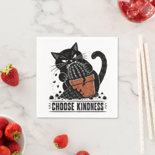 Grappige kat kies vriendelijkheid Linocut Meme Servet