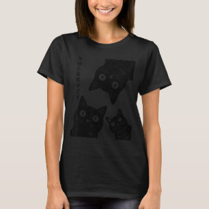 Grappige kat kijkt humor Japanse katten zwart T-shirt