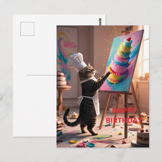 Grappige Kat Koek Verjaardagskaart Briefkaart (Voorkant / Achterkant)