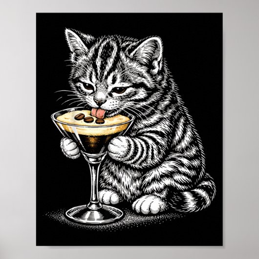 Grappige Kat Koffie Staart Zwarte Inkt Kitten Kuns Poster (Voorkant)