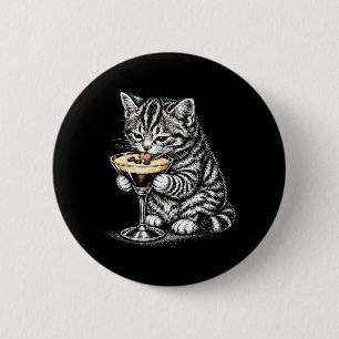Grappige Kat Koffie Staart Zwarte Inkt Kitten Kuns Ronde Button 5,7 Cm