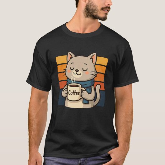 Grappige Kat Koffie Vintage T-shirt (Voorkant)