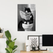 Grappige kat krant afdruk, Whimsical badkamer muur Poster (Thuiskantoor)