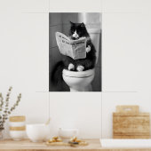 Grappige kat krant afdruk, Whimsical badkamer muur Poster (Keuken)