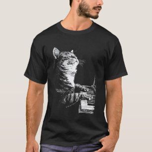 Grappige kat kunstwerk dier kunst piano spelen pia t-shirt
