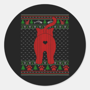 Grappige Kat Lelijke Kersttrui Familie Matching X Ronde Sticker
