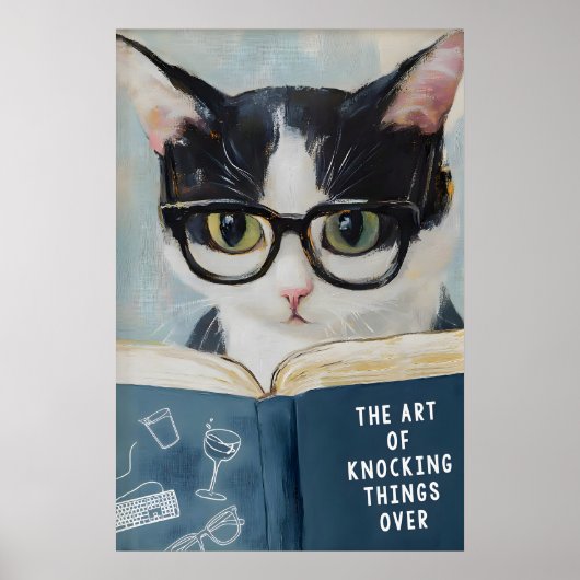 Grappige kat lezend poster ondeugende badkamer muu (Voorkant)
