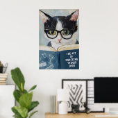 Grappige kat lezend poster ondeugende badkamer muu (Thuiskantoor)