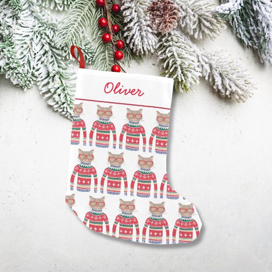 Grappige kat liefhebber kat draagt lelijke kerst t kleine kerstsok