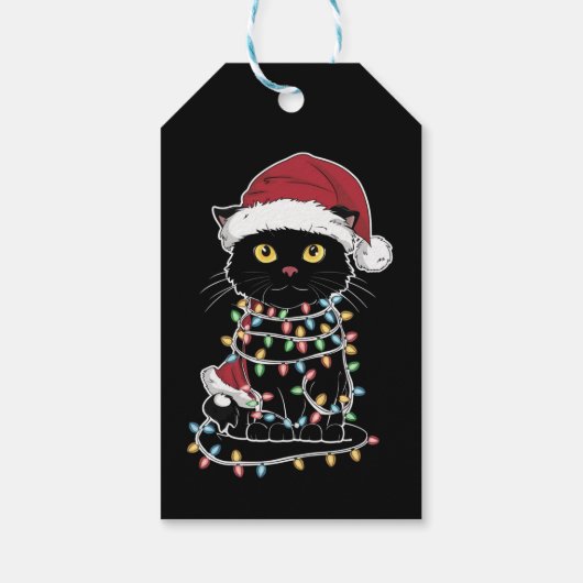 Grappige kat liefhebber kerstverlichting cadeaulabel (Achterkant)