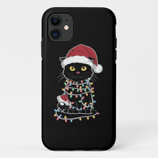 Grappige kat liefhebber kerstverlichting Case-Mate iPhone case (Achterkant)