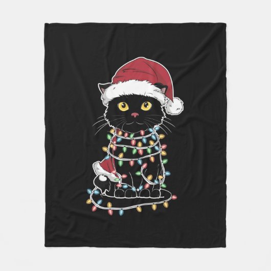 Grappige kat liefhebber kerstverlichting fleece deken (Voorkant)