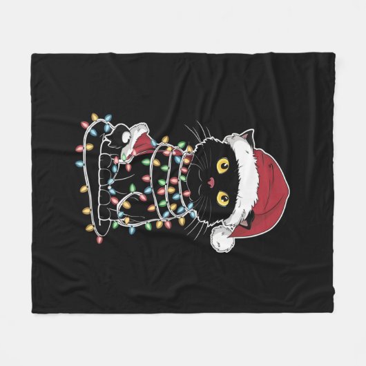 Grappige kat liefhebber kerstverlichting fleece deken (Voorkant (Horizontaal))