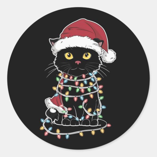 Grappige kat liefhebber kerstverlichting ronde sticker (Voorkant)