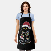 Grappige kat liefhebber kerstverlichting schort (Gedragen)