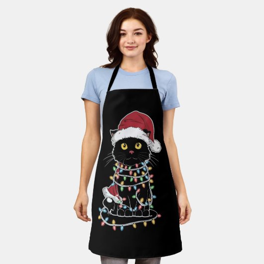 Grappige kat liefhebber kerstverlichting schort (Gedragen)