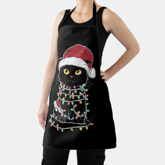 Grappige kat liefhebber kerstverlichting schort (Insitu)