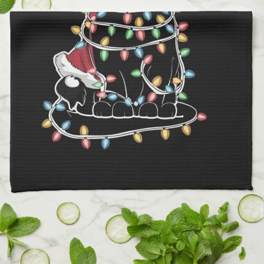 Grappige kat liefhebber kerstverlichting theedoek (Gevouwen)