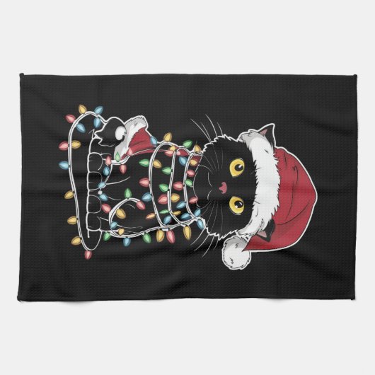 Grappige kat liefhebber kerstverlichting theedoek (Horizontaal)