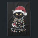 Grappige kat liefhebber kerstverlichting theedoek<br><div class="desc">Grappige kat liefhebber kerstverlichting</div>