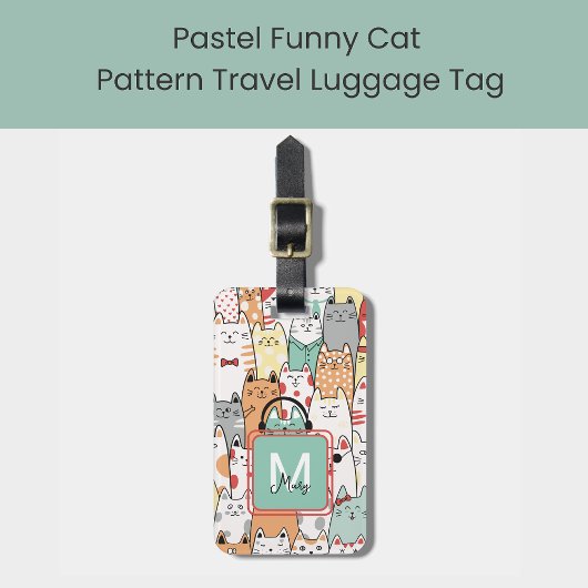 Grappige kat lover pastelnaam op monogram reizen bagagelabel