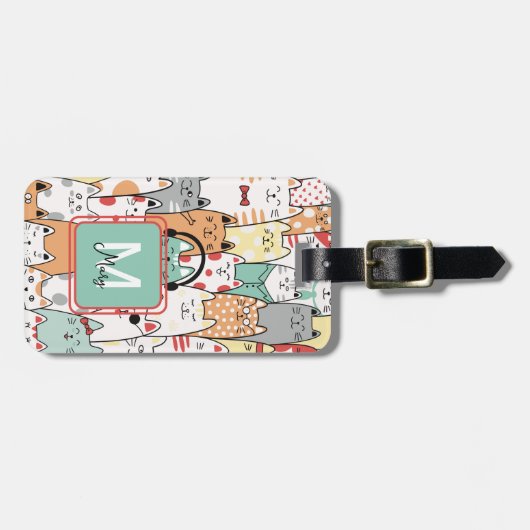 Grappige kat lover pastelnaam op monogram reizen bagagelabel (Voorkant horizontaal)