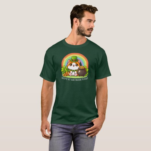 Grappige kat Lucky Irish Happy St Patricks Day Gre T-shirt (Voorkant volledig)