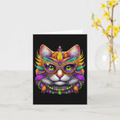 Grappige kat Mardi Gras Grappig Mardi Gras Carnava Kaart (Gele Bloem)