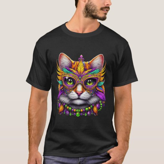 Grappige kat Mardi Gras Grappig Mardi Gras Carnava T-shirt (Voorkant)
