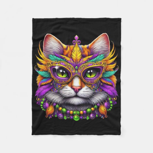 Grappige Kat Mardi Gras Grappige Mardi Gras Carnav Fleece Deken (Voorkant)