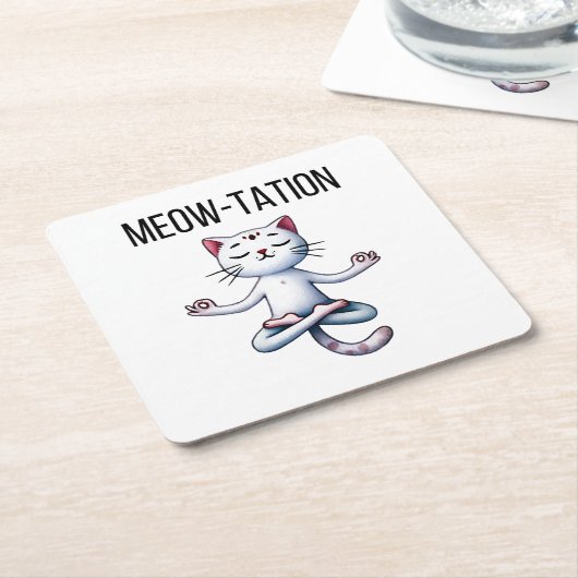 Grappige kat meditatie kartonnen onderzetters (Schuin)