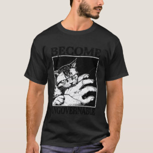 Grappige kat meme bijtende hand wordt onhandelbare t-shirt