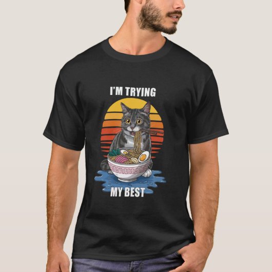 Grappige kat meme ik probeer mijn best t-shirt (Voorkant)