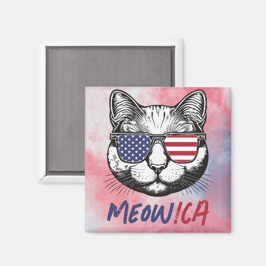 Grappige kat Meow-ica Patriottisch Magneet (Voorkant / Achterkant)