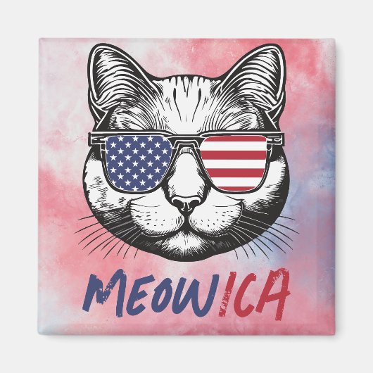 Grappige kat Meow-ica Patriottisch Magneet (Voorkant)