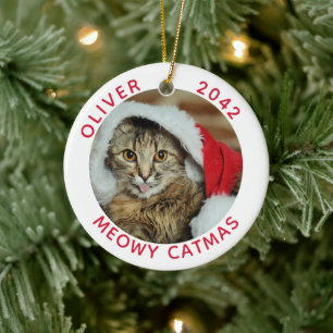 Grappige kat Meowy Catmas foto naam Keramisch Ornament